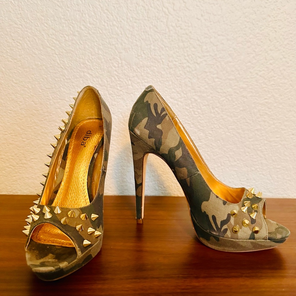 Diba Camouflage Studded Heels